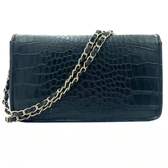 Badgley Mischka Black Crossbody Crocodile Bag / Clutch - Picture 2 of 15